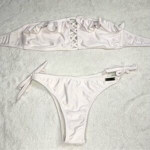 Girasole Swimwear White Ruffle Bandeau High Cut Bikini Set Size Small